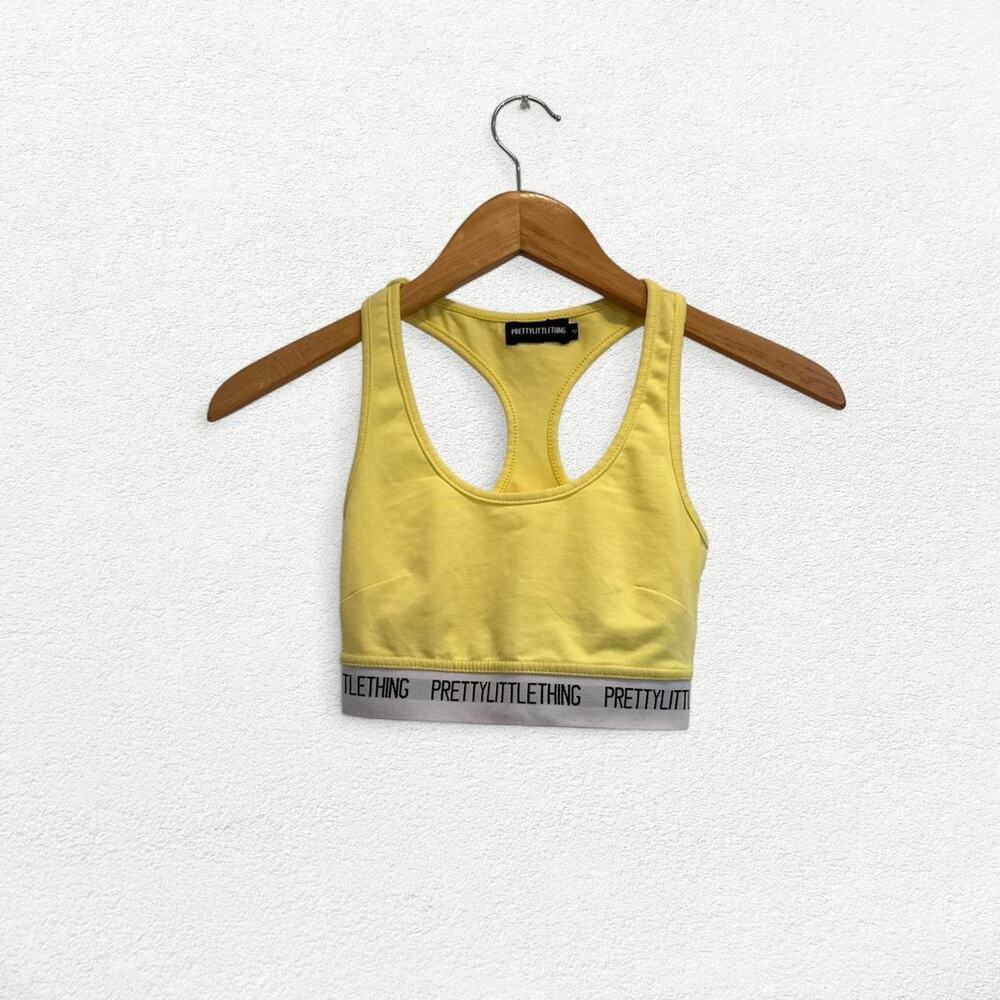Pretty Little Thing Sports Bra Cropped Tank Top in Yellow, White and Black